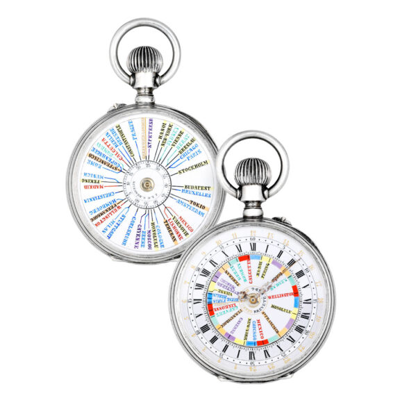 Swiss silver double-dialled 24-hour World Time lever Circa 1900