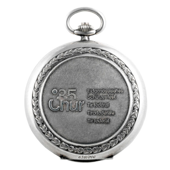 Swiss silver hunting cased lever watch with silver chain Circa 1985