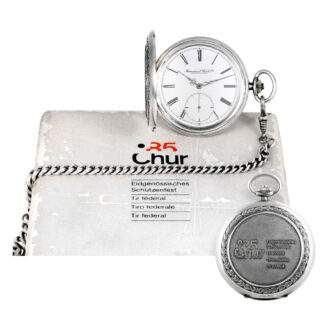 Swiss silver hunting cased lever watch with silver chain Circa 1985
