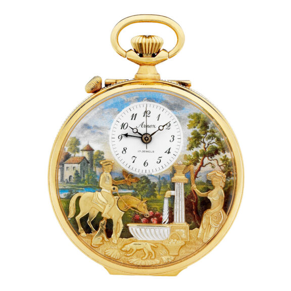 Swiss gold-plated centre seconds musical automaton Circa 1985