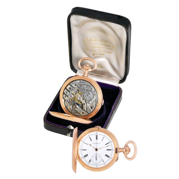 French rose gold hunting cased lever chronograph Circa 1890 French rose gold hunting cased lever chronograph Circa 1890