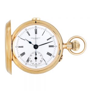 Swiss gold hunting cased lever flyback seconds chronograph Circa 1880