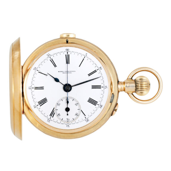 Swiss gold hunting cased lever flyback seconds chronograph Circa 1880
