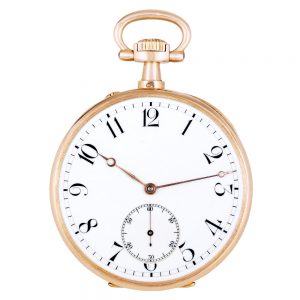 French 18K gold open faced lever pocket watch Circa 1907