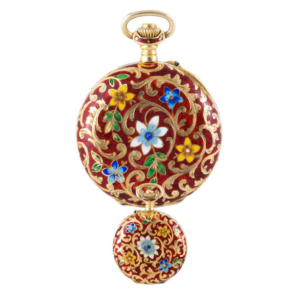 French gold, champlevé enamel hunting-cased lever Circa 1900