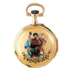 Swiss gold, enamel and diamond-set lever pendant watch Circa 1890