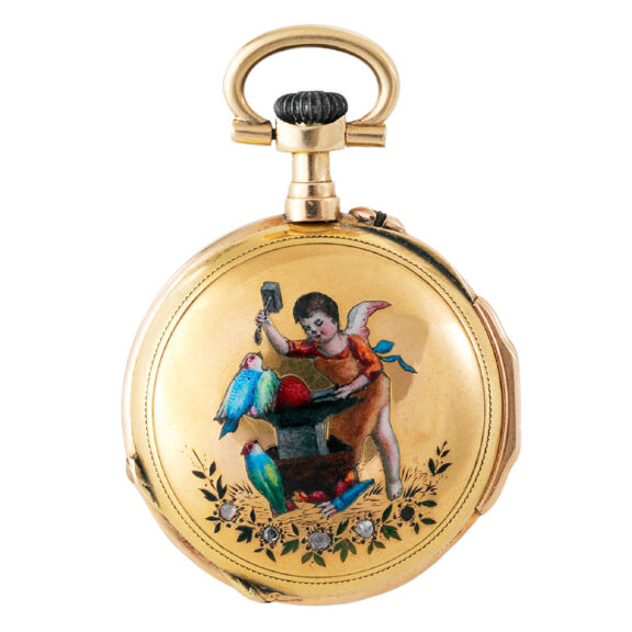 Swiss gold, enamel and diamond-set lever pendant watch Circa 1890 Swiss gold, enamel and diamond-set lever pendant watch Circa 1890