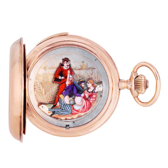 Swiss rose gold lever with concealed erotic automaton Circa 1890 Swiss rose gold lever with concealed erotic automaton Circa 1890