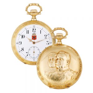 Large Swiss gold lever commemoration pocket watch Circa 1908