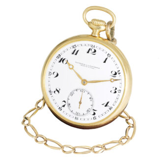 Elegant Swiss gold lever dress watch with long chain Circa 1920