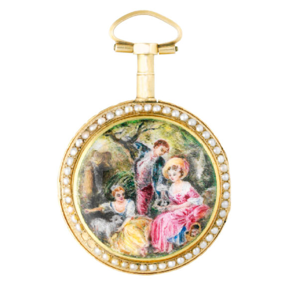 Swiss gold, enamel and pearl-set verge pendant watch Circa 1780