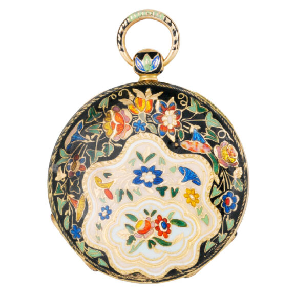 French gold and champlevé enamel pendant watch Circa 1835