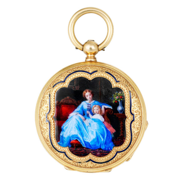 Swiss gold and enamel open faced pendant watch Circa 1850