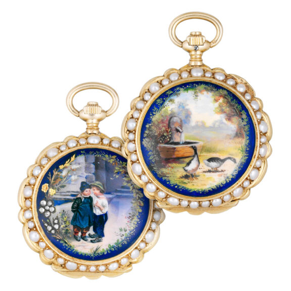Swiss gold, enamel, pearl and diamond-set lever Circa 1890