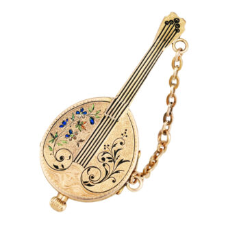 Swiss 18K gold and enamel mandolin-form watch Circa 1890