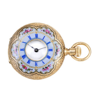 Swiss gold and enamel half hunting cased lever watch Circa 1880
