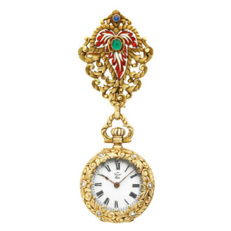 French gold, enamel, diamond and emerald-set fob watch Circa 1900