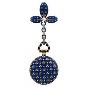 French gold, enamel and diamond-set fob watch with bow Circa 1900