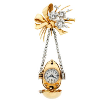 Swiss gold lever fob watch with chain and brooch Circa 1910