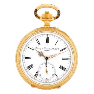 Swiss gold open faced keyless lever chronograph Circa 1900