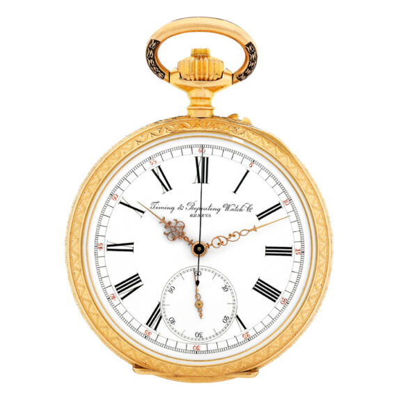 Swiss gold open faced keyless lever chronograph Circa 1900