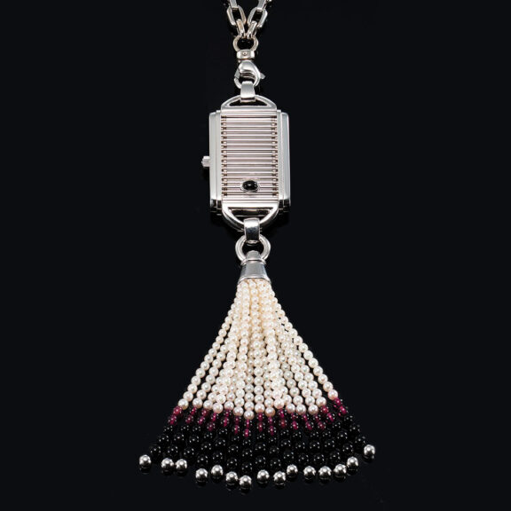 Swiss 18K white gold pendant watch with chatelaine Circa 1995 Swiss 18K white gold pendant watch with chatelaine Circa 1995