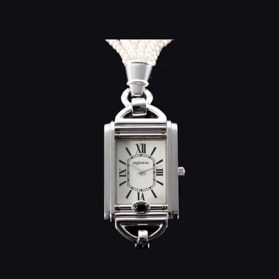 Swiss 18K white gold pendant watch with chatelaine Circa 1995 Swiss 18K white gold pendant watch with chatelaine Circa 1995