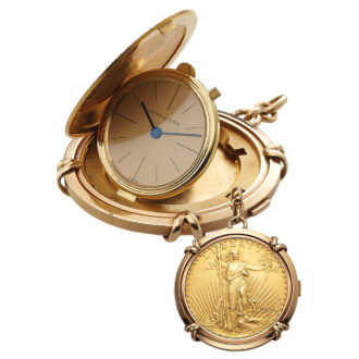 Swiss 18K gold twenty-dollar coin pendant watch Circa 1955
