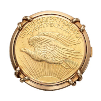 Swiss 18K gold twenty-dollar coin pendant watch Circa 1955