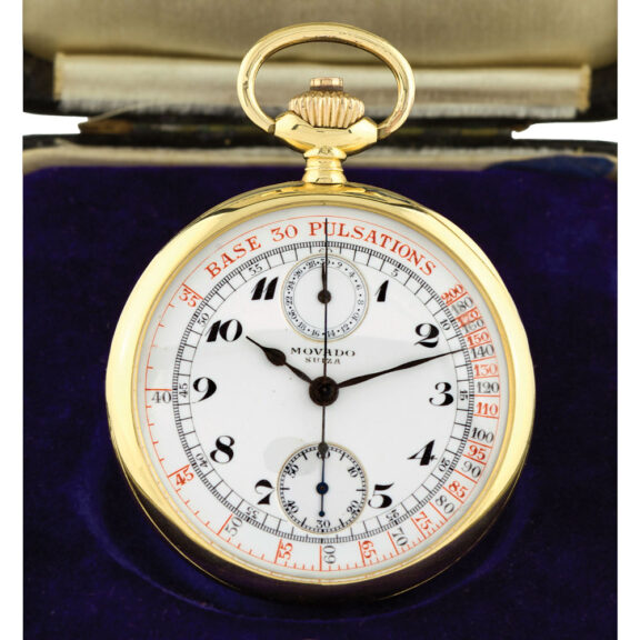 Swiss 18K gold keyless lever chronograph watch Circa 1910