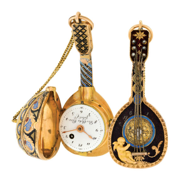 Swiss 18K gold and enamel mandolin-form watch Circa 1810