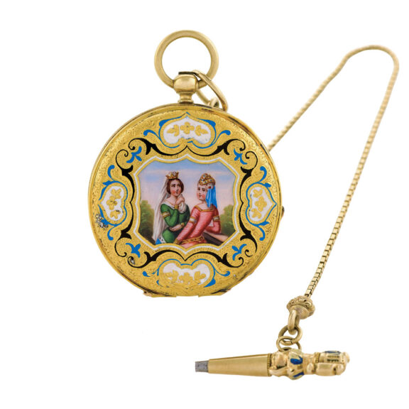 Fine Swiss 18K gold and enamel cylinder watch Circa 1850