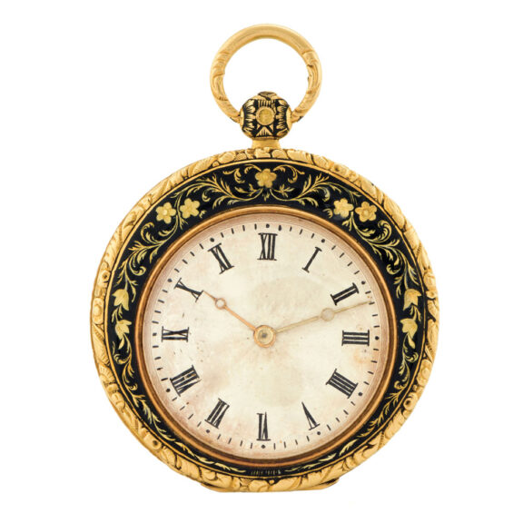 Swiss 18 carat gold and enamel cylinder pendant watch Circa 1830