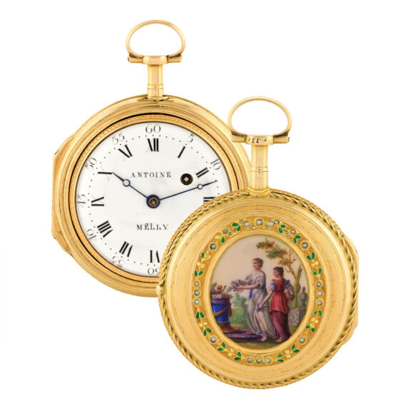 Large Swiss gold, enamel and pearl-set verge watch Circa 1780 Large Swiss gold, enamel and pearl-set verge watch Circa 1780