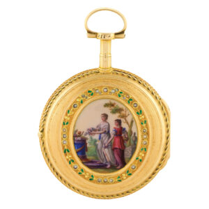 Large Swiss gold, enamel and pearl-set verge watch Circa 1780