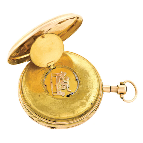 French 18K gold quarter repeating erotic verge automaton Circa 1800