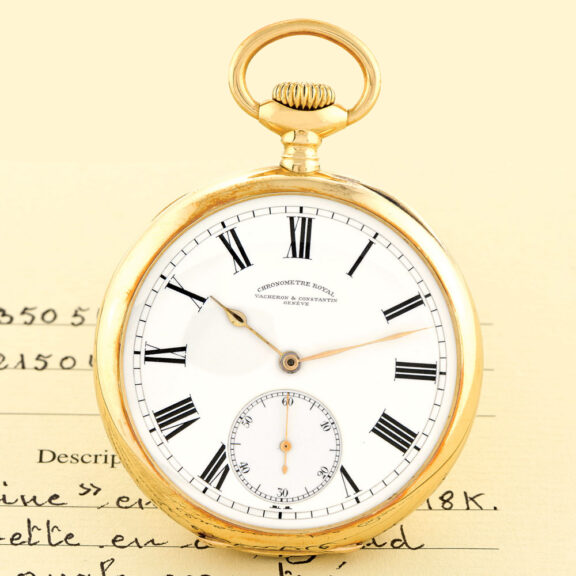 Swiss 18K gold keyless lever pocket chronometer Circa 1912
