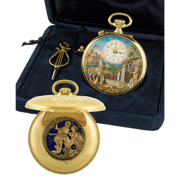 Swiss centre seconds musical automata lever Circa 1985