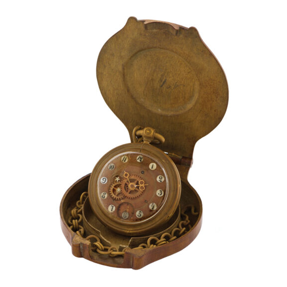 Russian birchwood and bone watch with chain Circa 1865