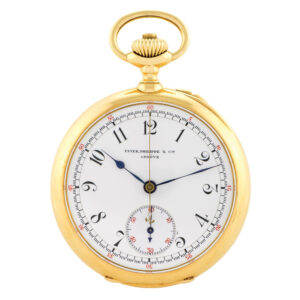 Swiss 18K gold keyless lever chronograph watch Circa 1906