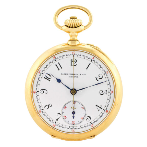 Swiss 18K gold keyless lever chronograph watch Circa 1906