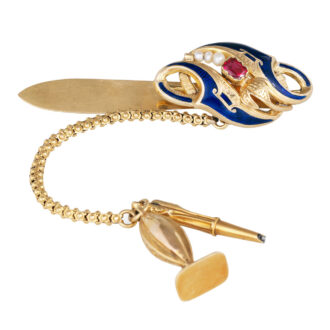 Swiss pendant watch with brooches, gold chain, key and seal Circa 1850