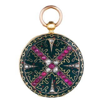 French gold, enamel, ruby and diamond-set cylinder watch Circa 1860
