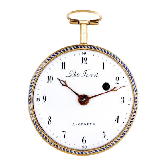 Swiss gold and enamel open faced verge pocket watch Circa 1800 Swiss gold and enamel open faced verge pocket watch Circa 1800