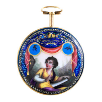 Swiss gold and enamel open faced verge pocket watch Circa 1800