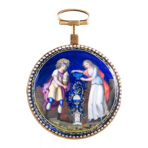 Swiss 18K gold, enamel and pearl-set verge watch Circa 1790
