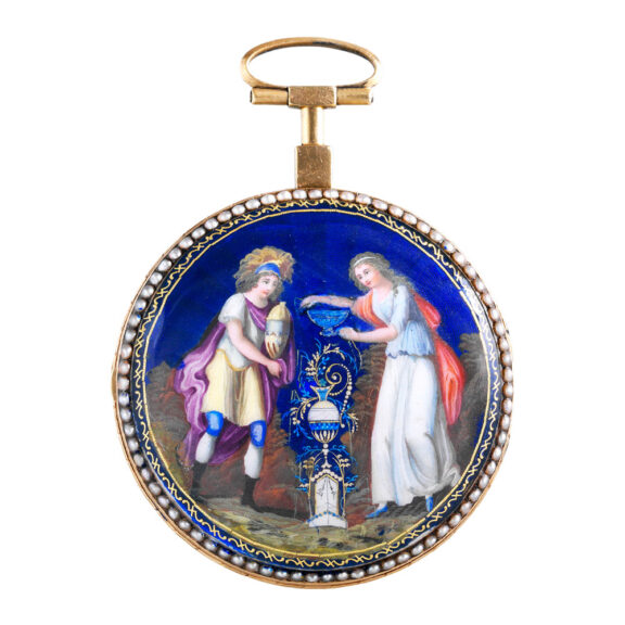 Swiss 18K gold, enamel and pearl-set verge watch Circa 1790