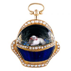 Swiss gold, enamel and pearl-set basket-form verge watch Circa 1810