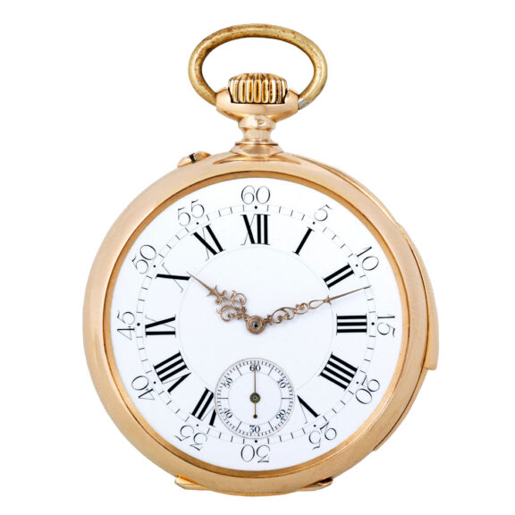 French 18K gold minute repeating keyless lever watch Circa 1890