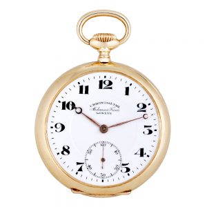 Swiss gold open faced keyless lever pocket watch Circa 1915